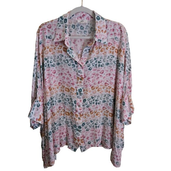 Entro NWOT Spotted Multi Button Top Colorful Leopard Print Oversized Lagonlook S - Picture 2 of 10